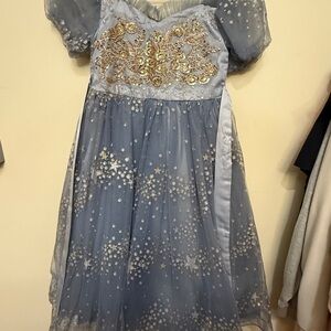 Elegant Blue and Gold Kids Formal Dress